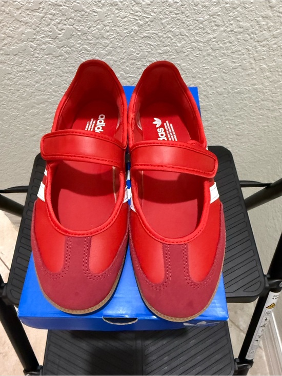 adidas Shoes - Adidas Samba Jane-Red Mary Jane Sneakers with White Stripes